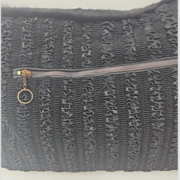 Vintage 1940s Fur & Ruched Silk Muff Hand Warmer Purse Waldes Kover Zip LOVELY! - Picture 4 of 5